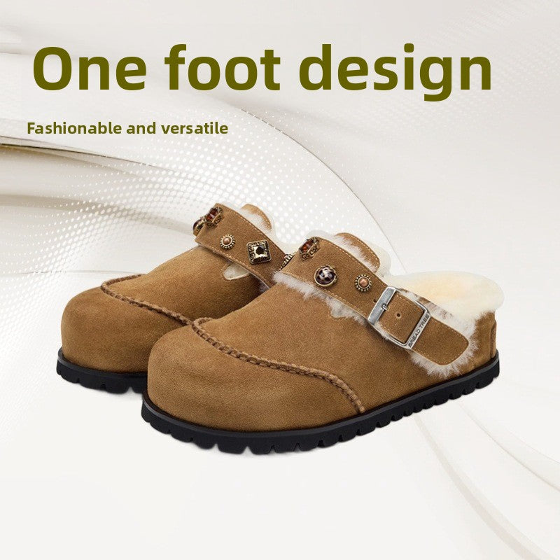 Wool platform slippers