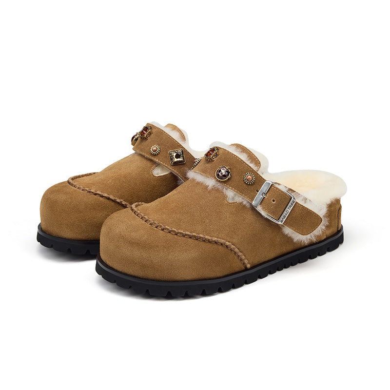Wool platform slippers