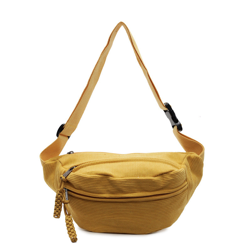Woolen corduroy crossbody bag with a laid-back style