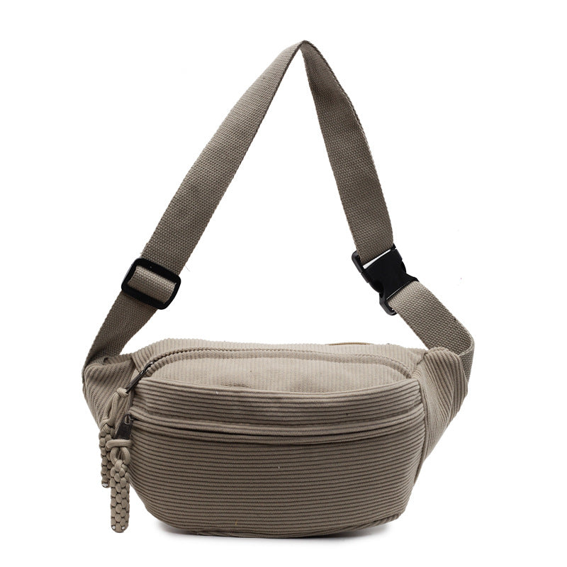 Woolen corduroy crossbody bag with a laid-back style