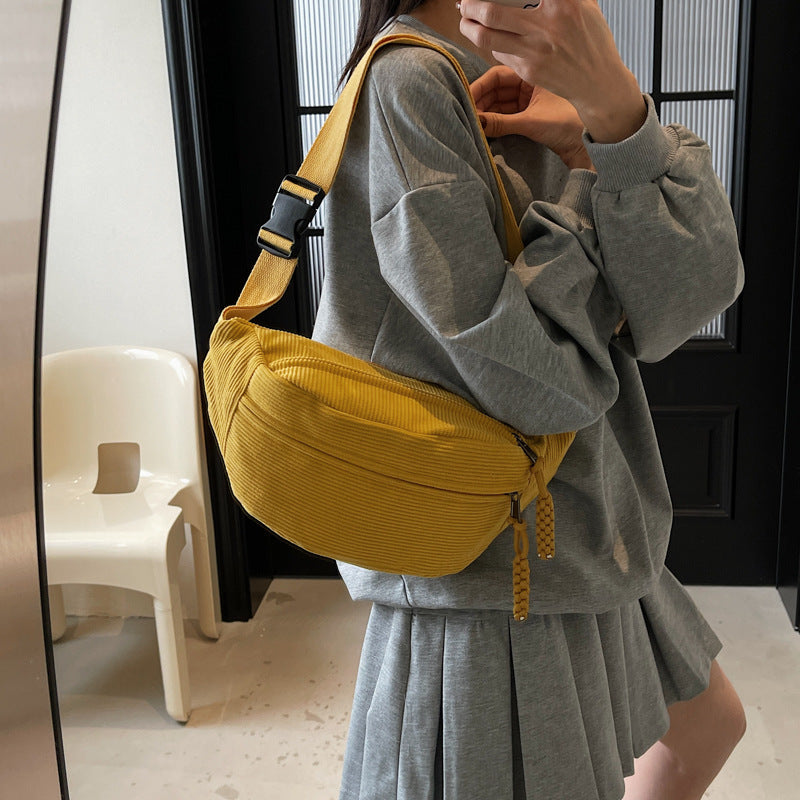 Woolen corduroy crossbody bag with a laid-back style