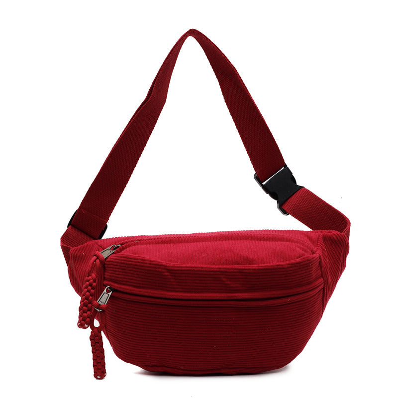 Woolen corduroy crossbody bag with a laid-back style