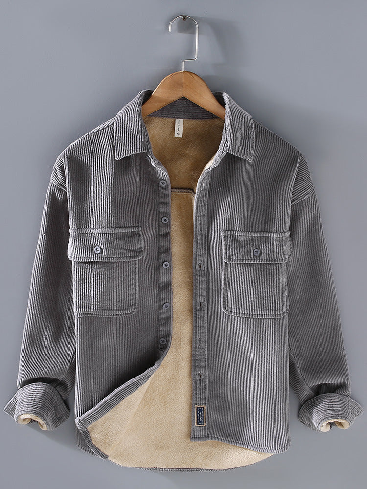 Woolen ribbed shirt jacket