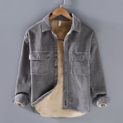 Woolen ribbed shirt jacket