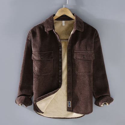 Woolen ribbed shirt jacket
