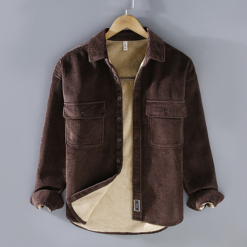 Woolen ribbed shirt jacket