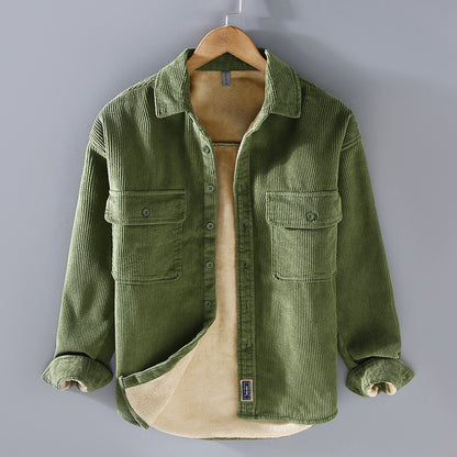Woolen ribbed shirt jacket