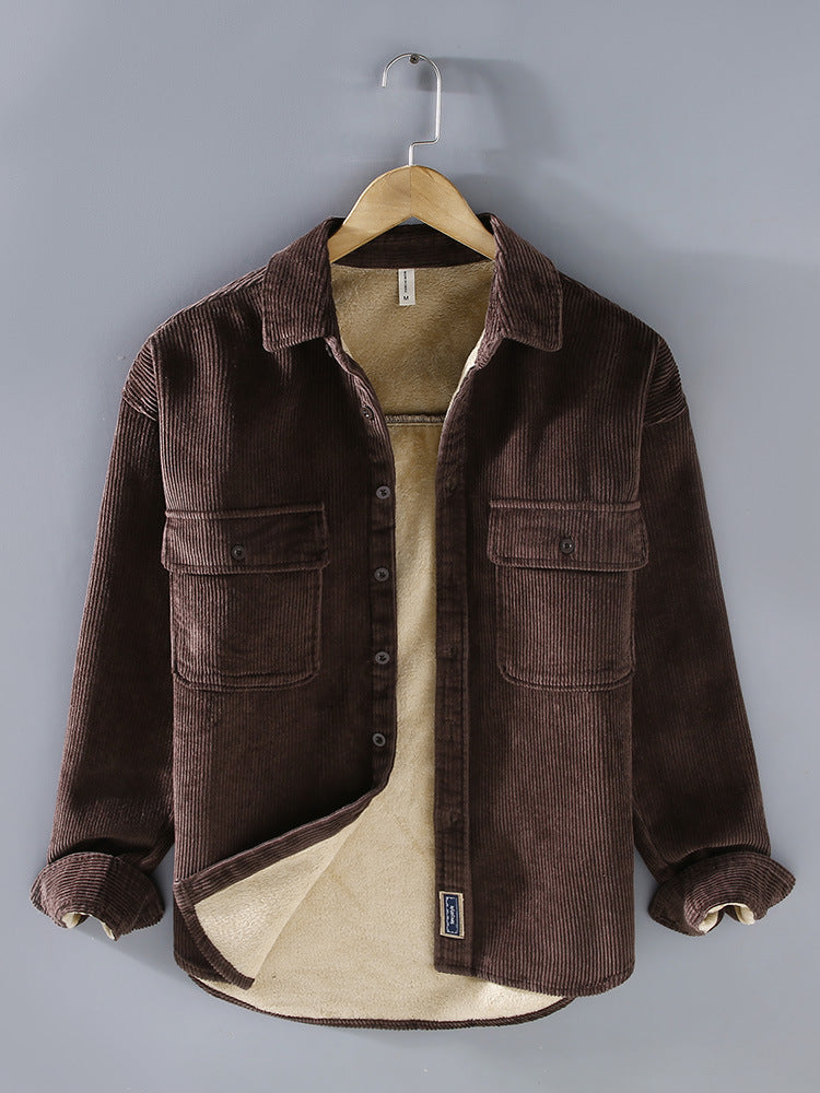 Woolen ribbed shirt jacket