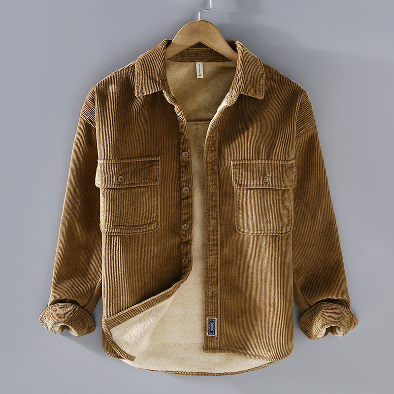 Woolen ribbed shirt jacket