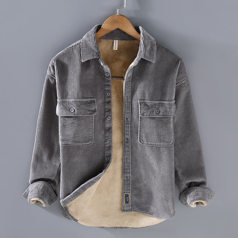 Woolen ribbed shirt jacket