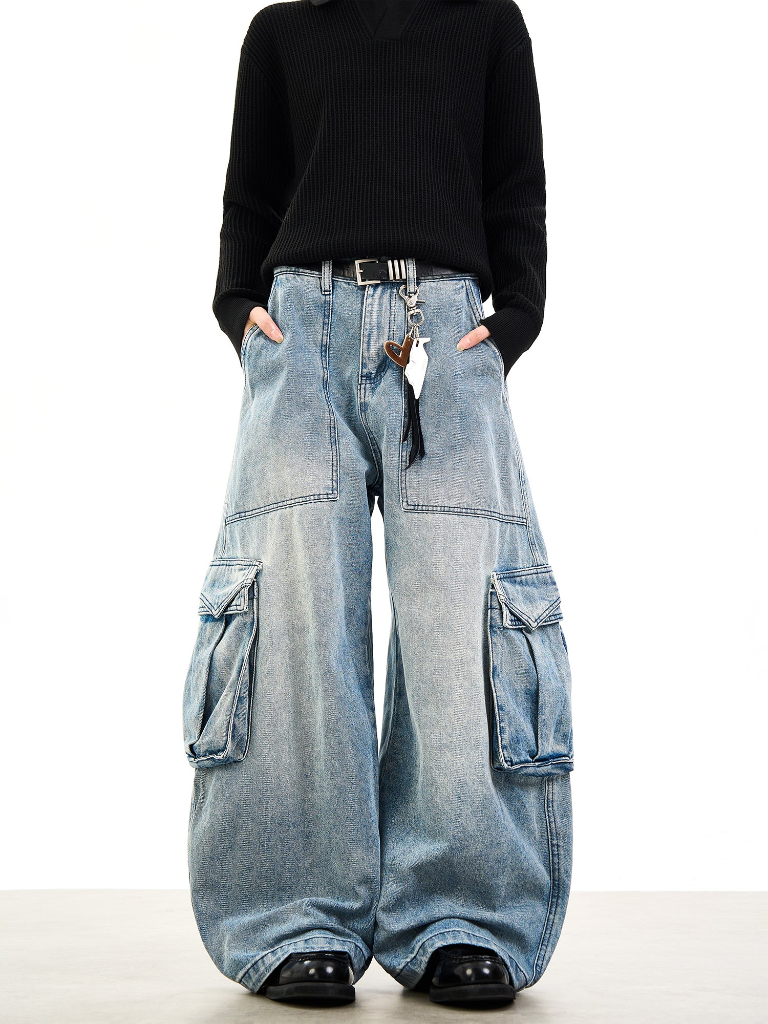 Woostop Washed Blue Cotton Workwear Jeans