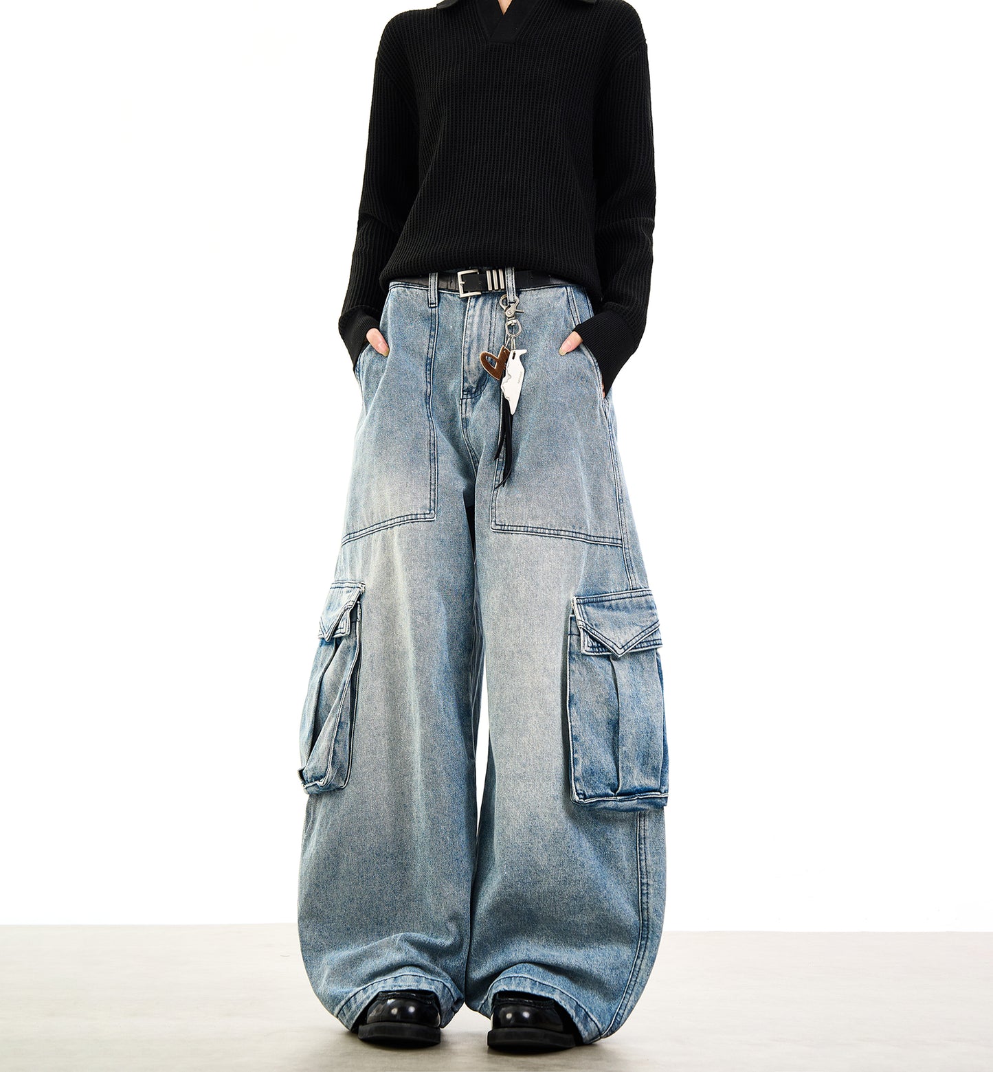 Woostop Washed Blue Cotton Workwear Jeans