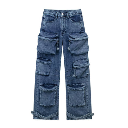 Workwear straight-leg denim long pants for women