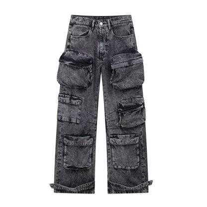 Workwear straight-leg denim long pants for women