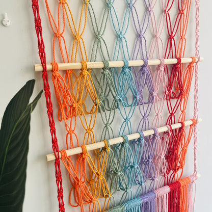 Woven Cotton Rope Storage Rack with Net Pockets