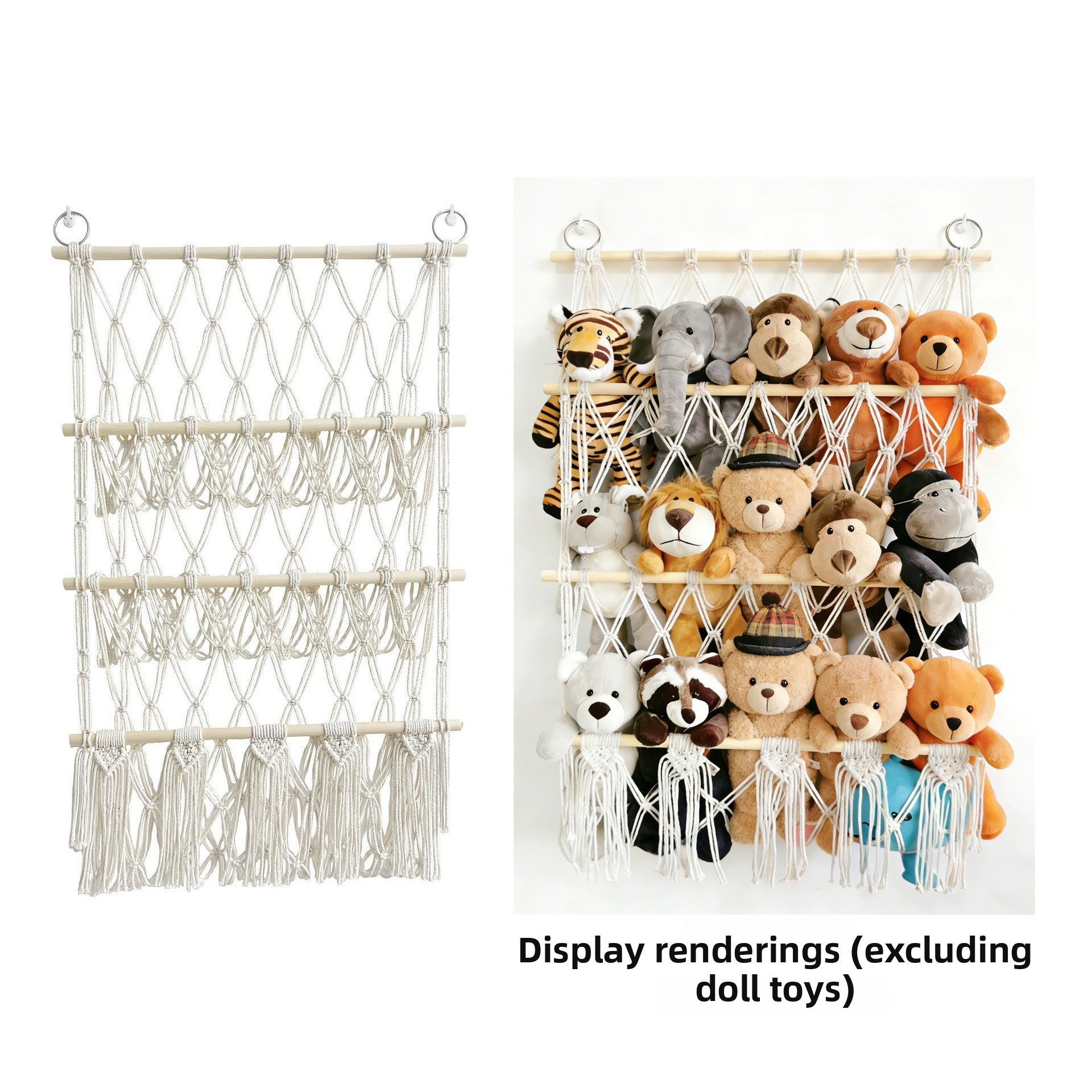 Woven Cotton Rope Storage Rack with Net Pockets