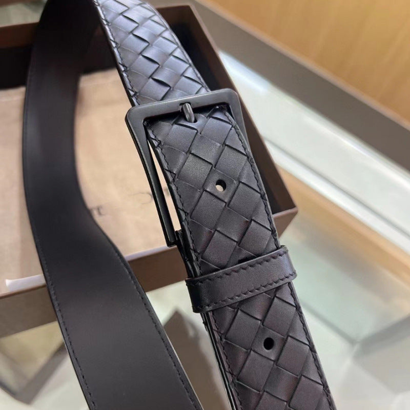 Woven Leather Belt with Pin Buckle