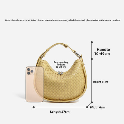 Woven Leather Crescent Handbag