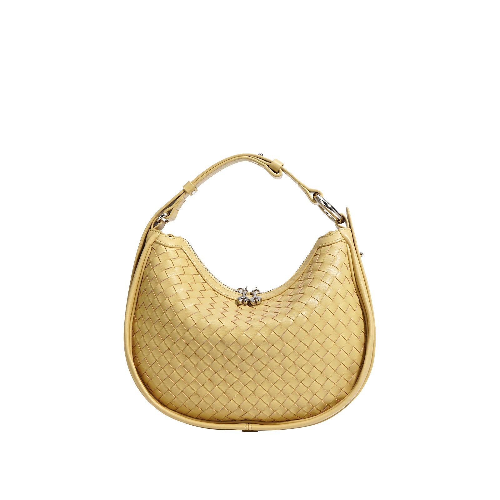 Woven Leather Crescent Handbag