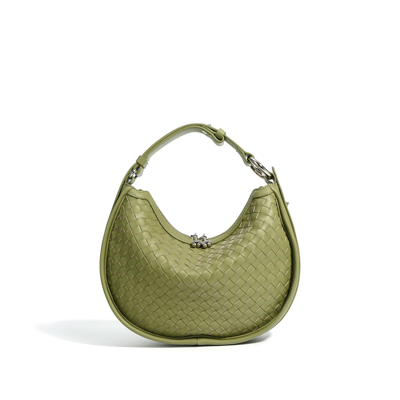 Woven Leather Crescent Handbag
