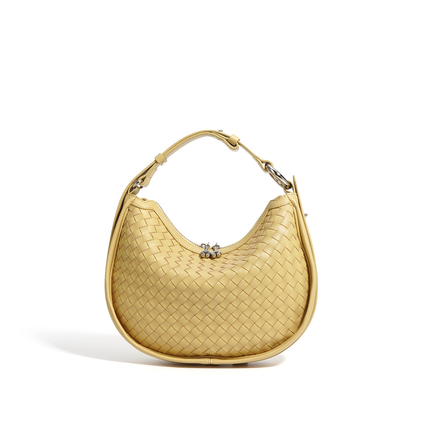 Woven Leather Crescent Handbag