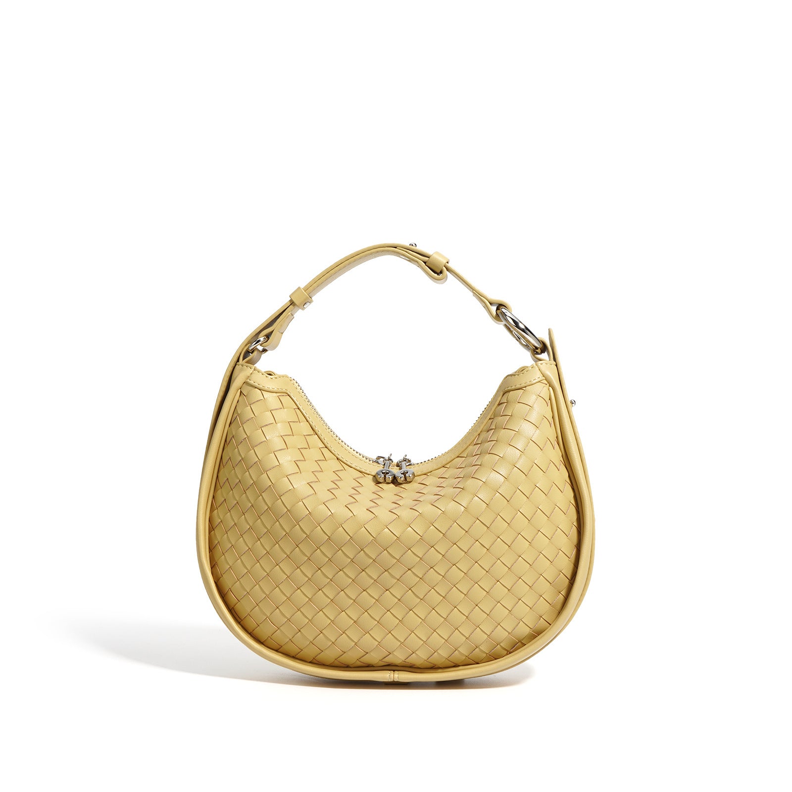 Woven Leather Crescent Handbag