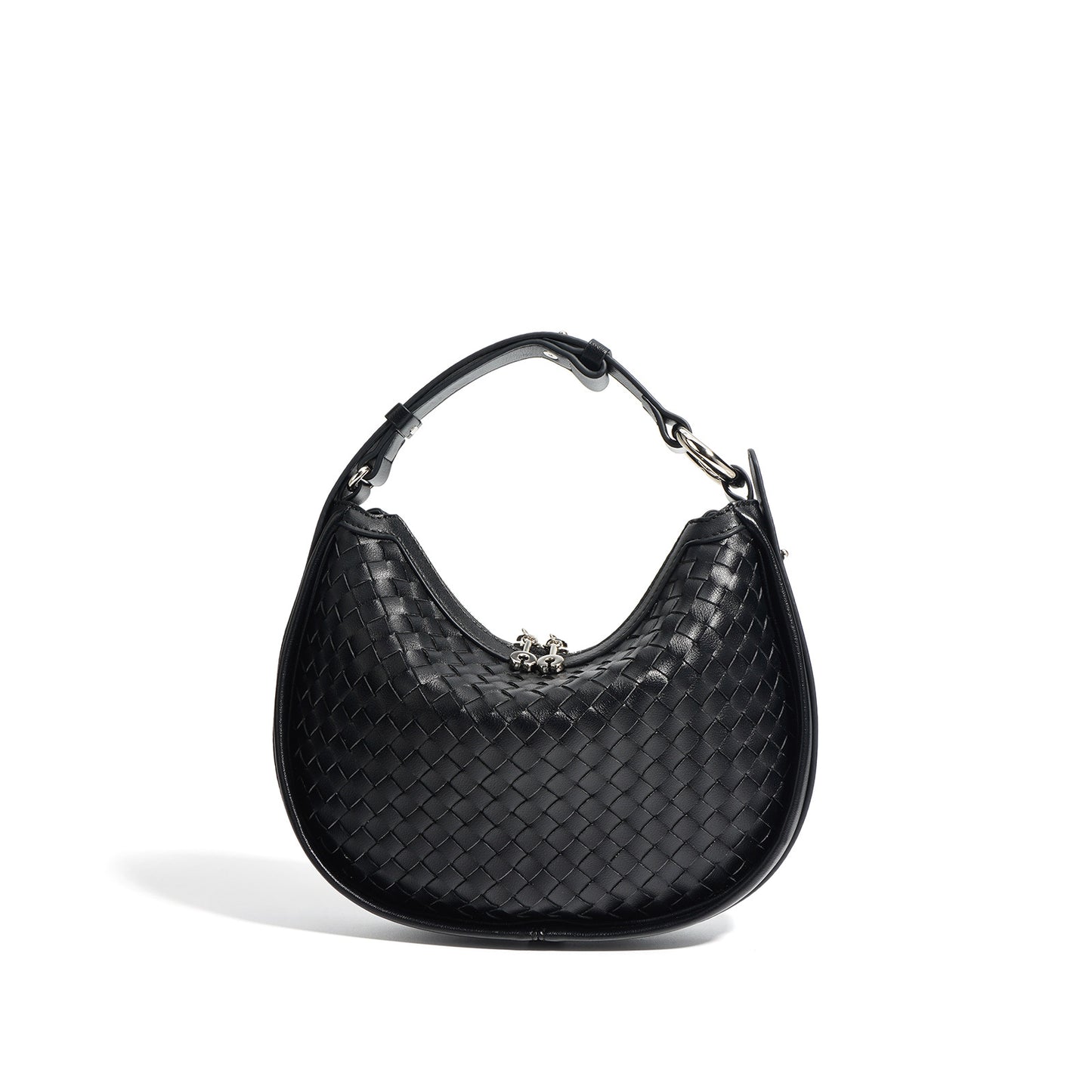 Woven Leather Crescent Handbag