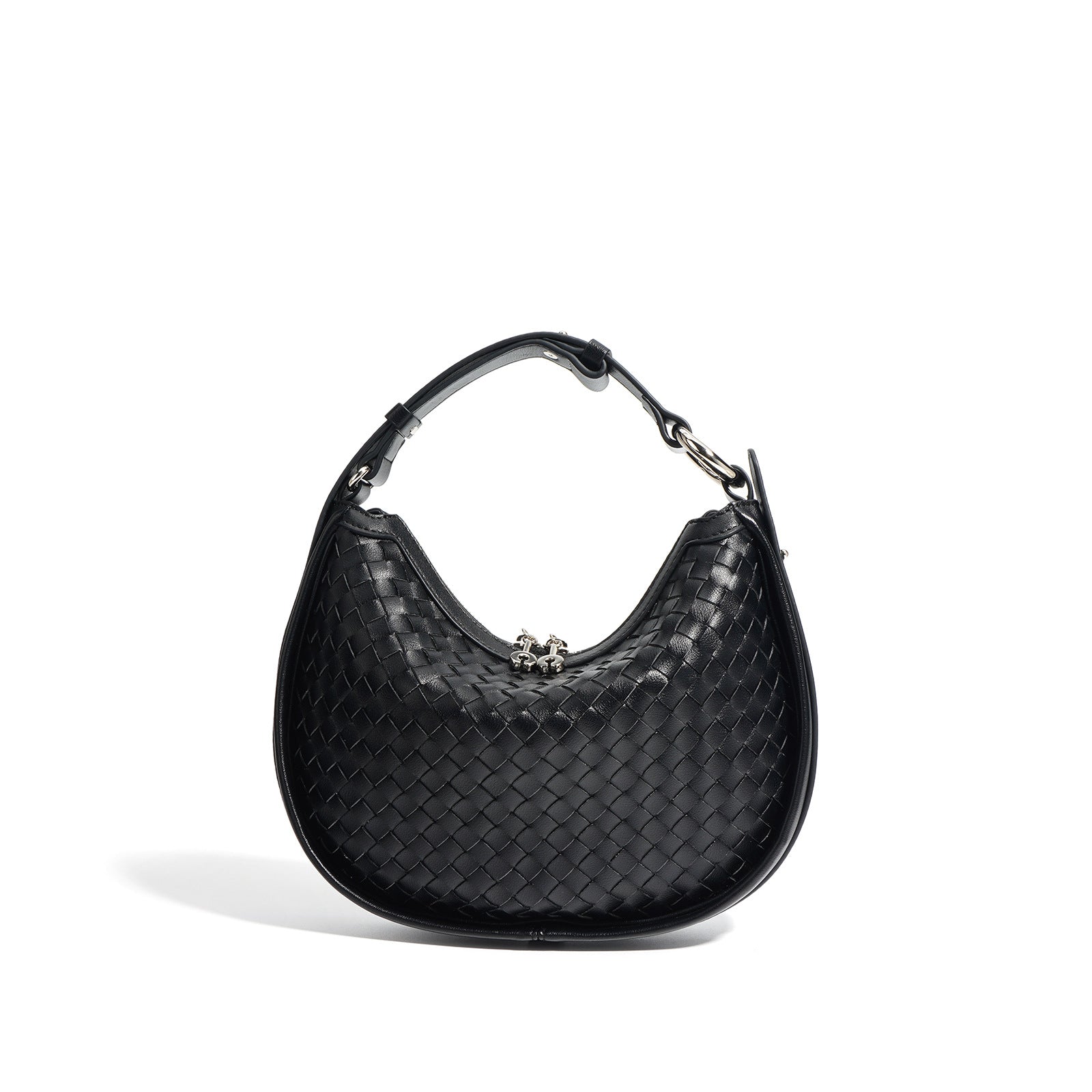 Woven Leather Crescent Handbag