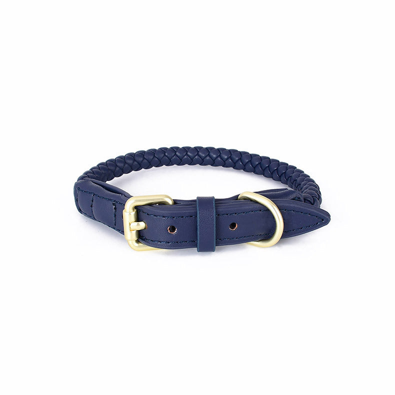 Woven Leather Dog Collar and Leash Set