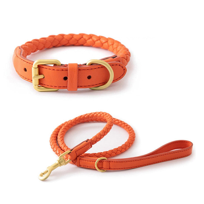 Woven Leather Dog Collar and Leash Set