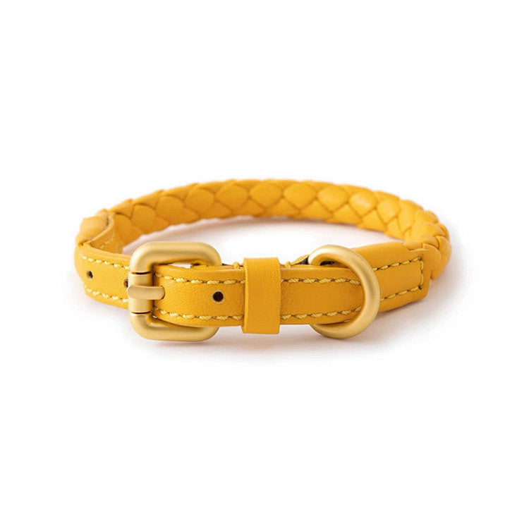 Woven Leather Dog Collar and Leash Set