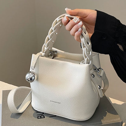 Woven Pebbled Leather Bucket Bag