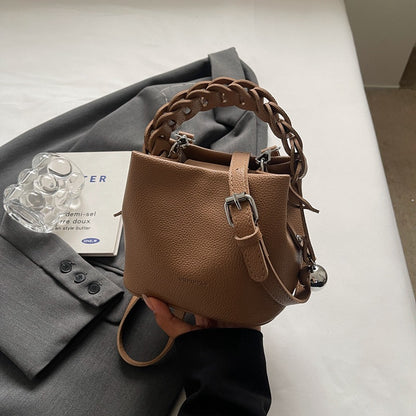 Woven Pebbled Leather Bucket Bag