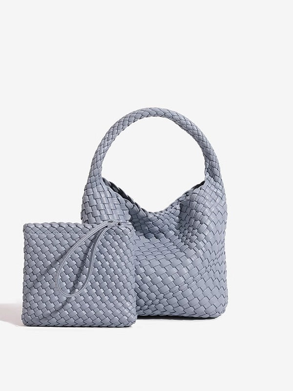 Woven PU Leather Crossbody Tote Bag