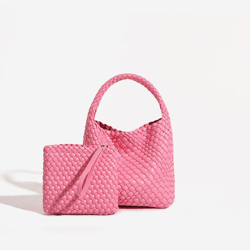 Woven PU Leather Crossbody Tote Bag