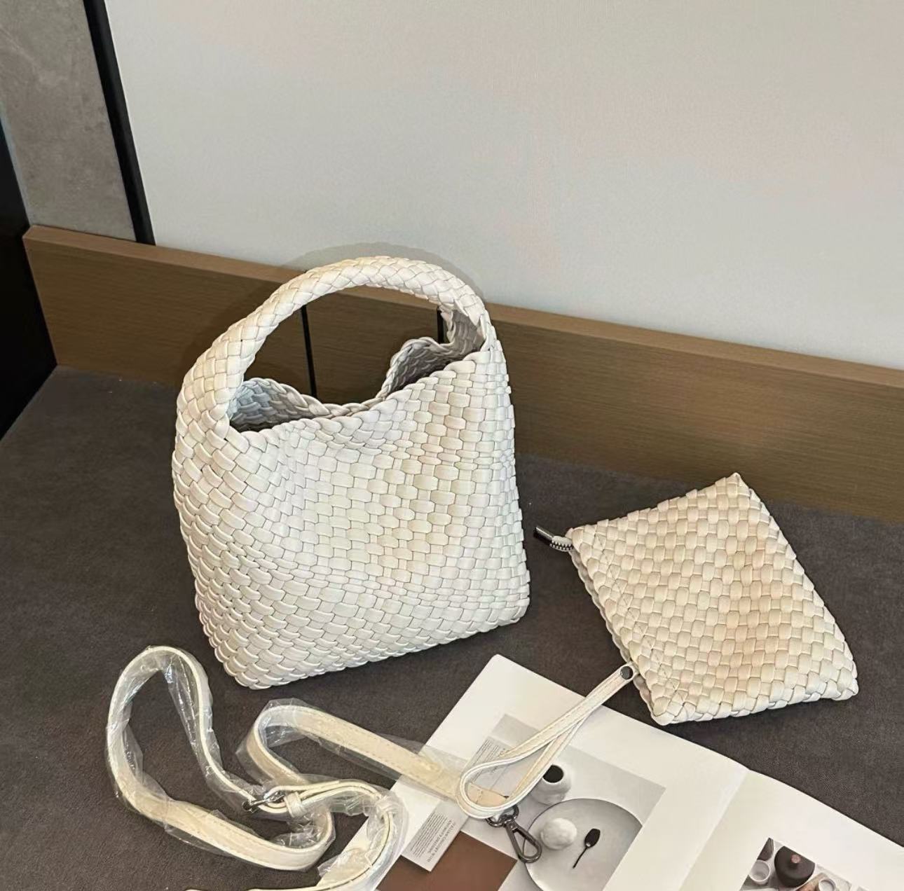 Woven PU Leather Crossbody Tote Bag