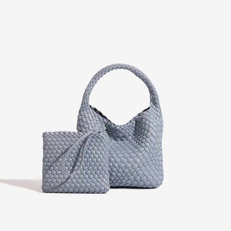Woven PU Leather Crossbody Tote Bag