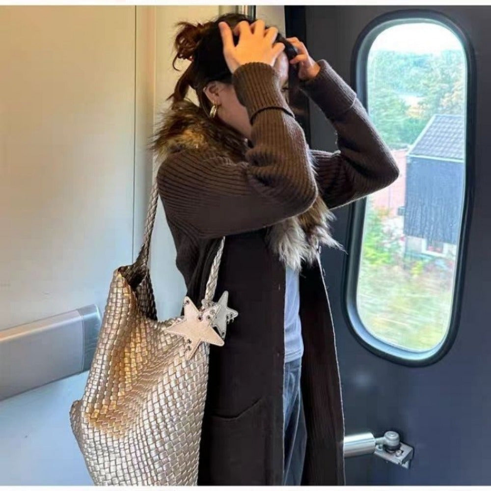 Woven PU Tote Bag with Magnetic Closure