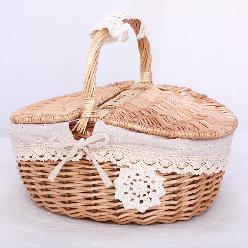 Woven Rattan Storage Basket with Handles