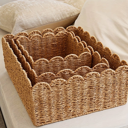 Woven Rattan Storage Basket with Lace Edge