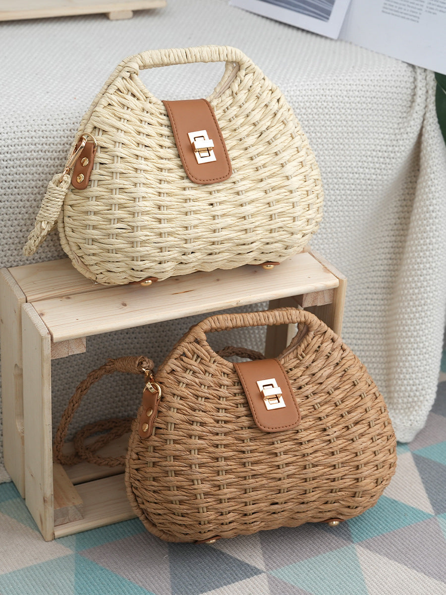 Woven Straw Crossbody Bag with Drawstring Closure