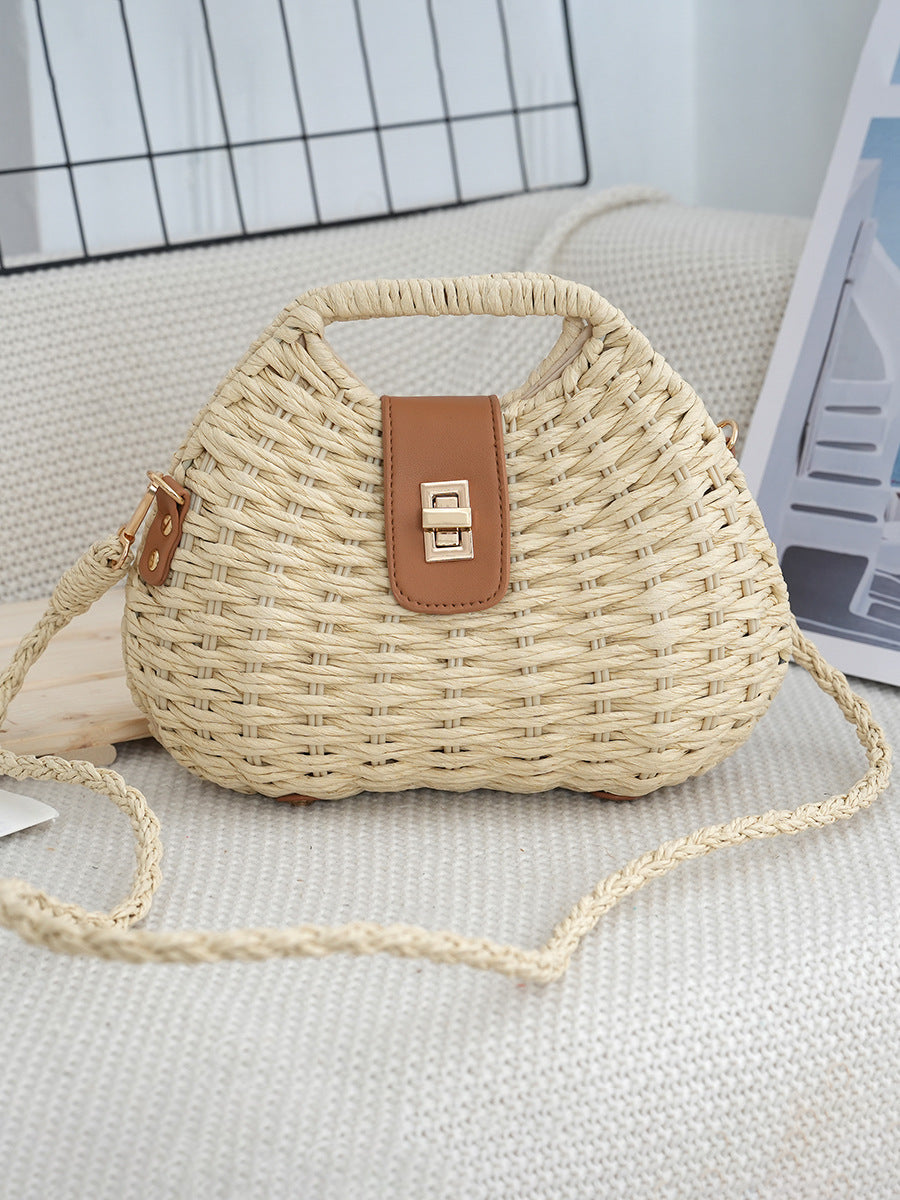 Woven Straw Crossbody Bag with Drawstring Closure