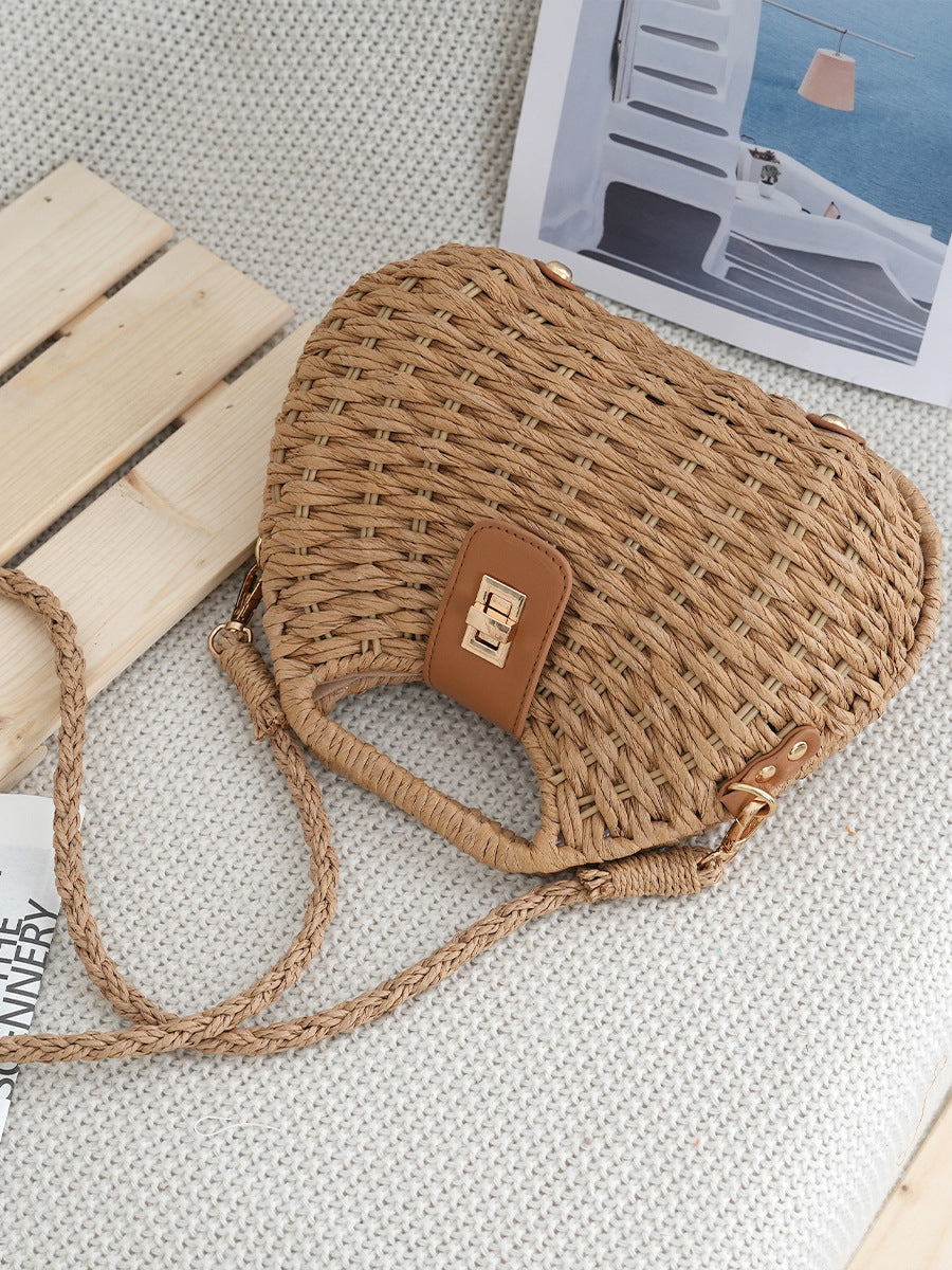 Woven Straw Crossbody Bag with Drawstring Closure