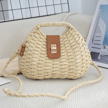 Woven Straw Crossbody Bag with Drawstring Closure