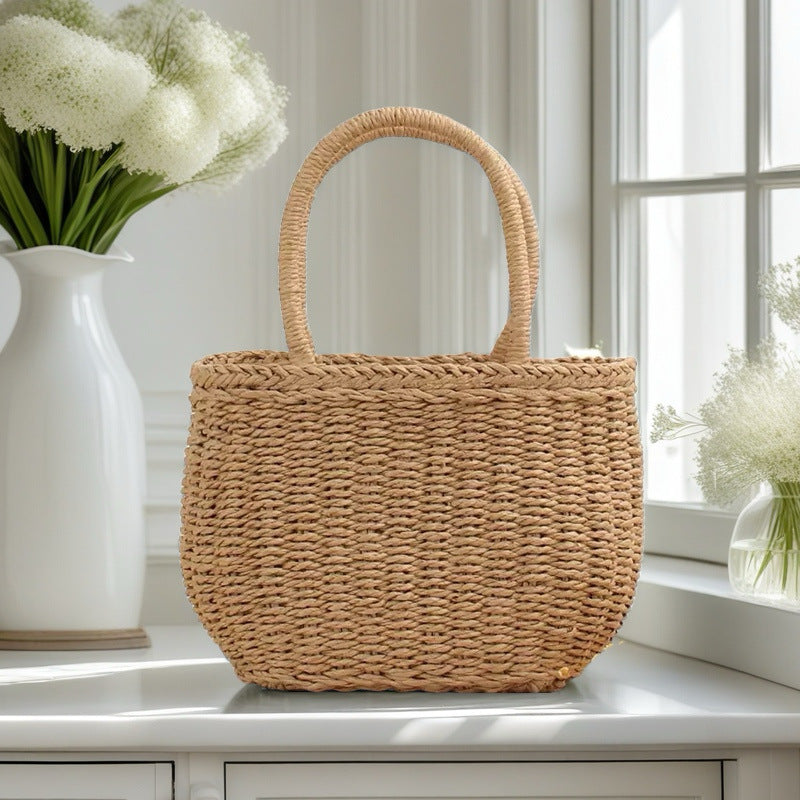 Woven Straw Drawstring Bag