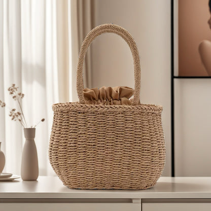 Woven Straw Drawstring Bag
