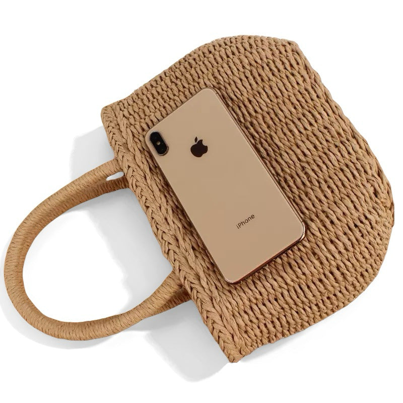Woven Straw Drawstring Bag