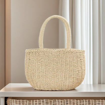Woven Straw Drawstring Bag