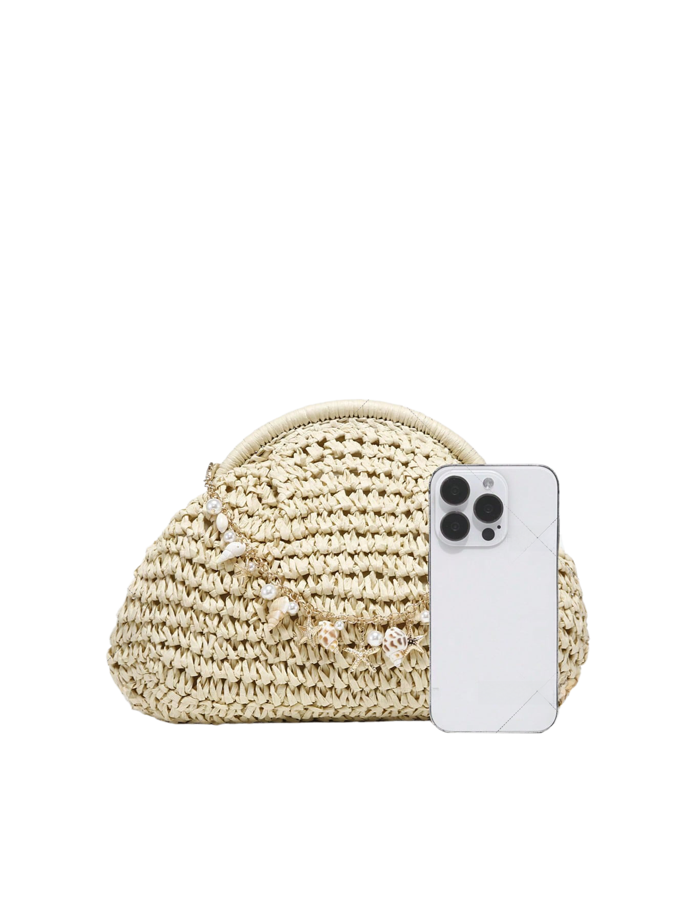 Woven Straw Shell Clutch Bag