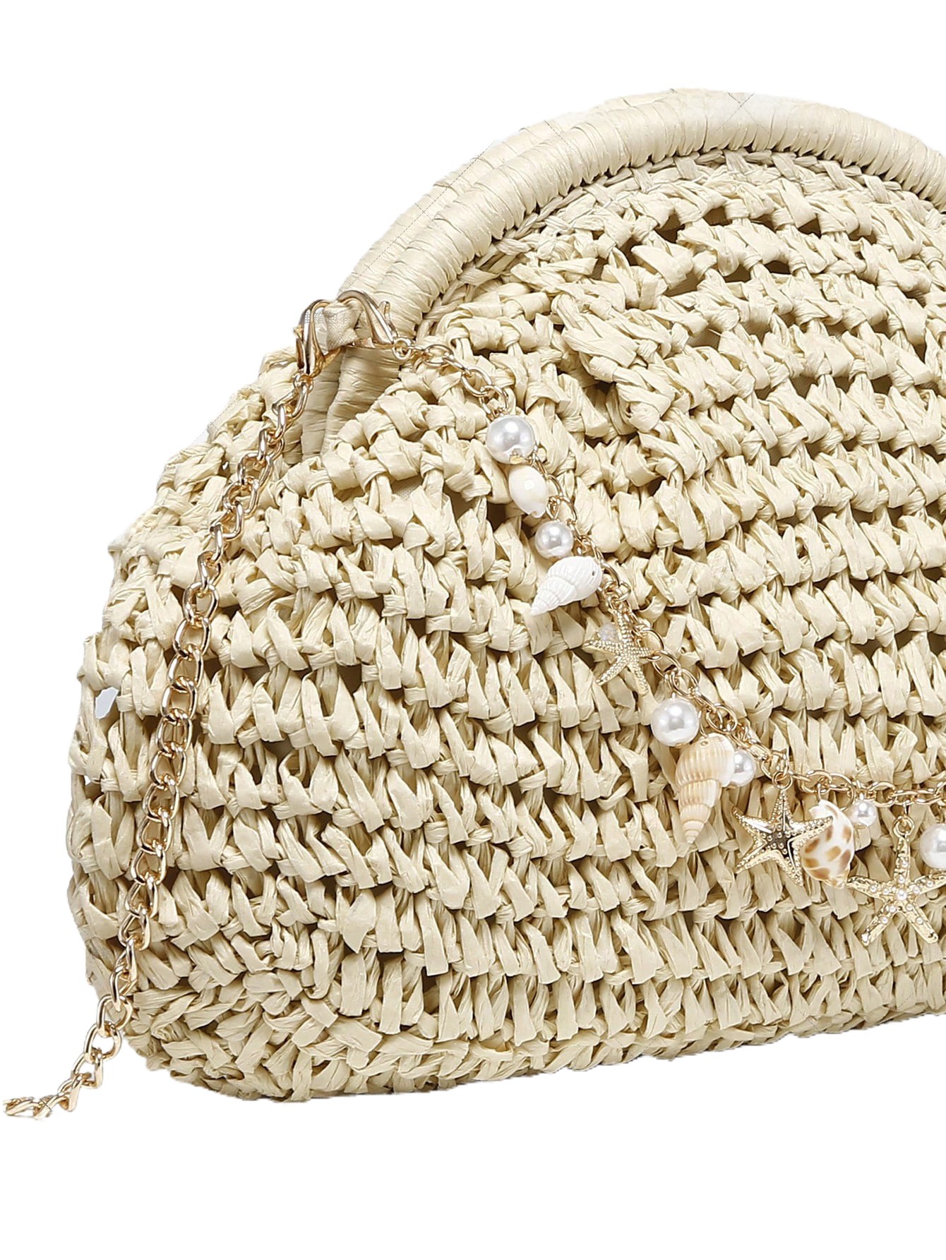Woven Straw Shell Clutch Bag